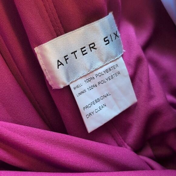 NWT After Six Off-the-Shoulder Maxi Dress Fushia Basque Neck Flounce Sleeves 12 - Picture 7 of 14